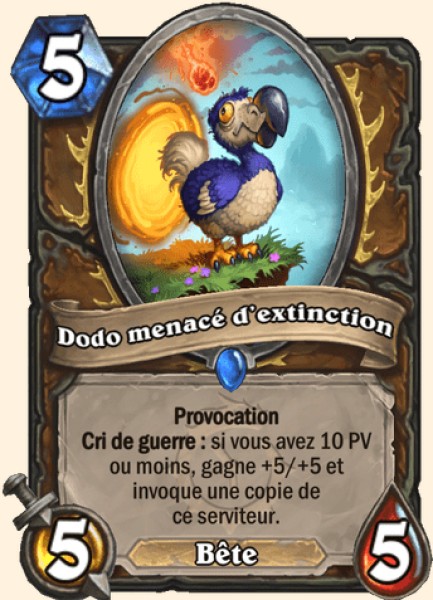 Dodo en voie de disparition carte Hearhstone