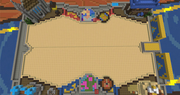 un plateau d'hearthstone reproduit dans minecraft
