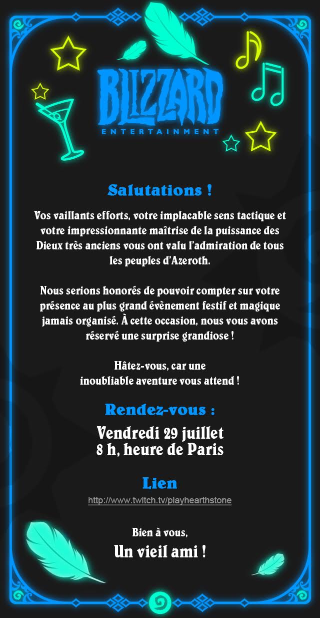 Invitation à la soirée d'annonce de la nouvelle aventure de Hearthstone