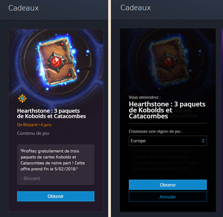 Obtenez votre 3 paquets de cartes en compensation