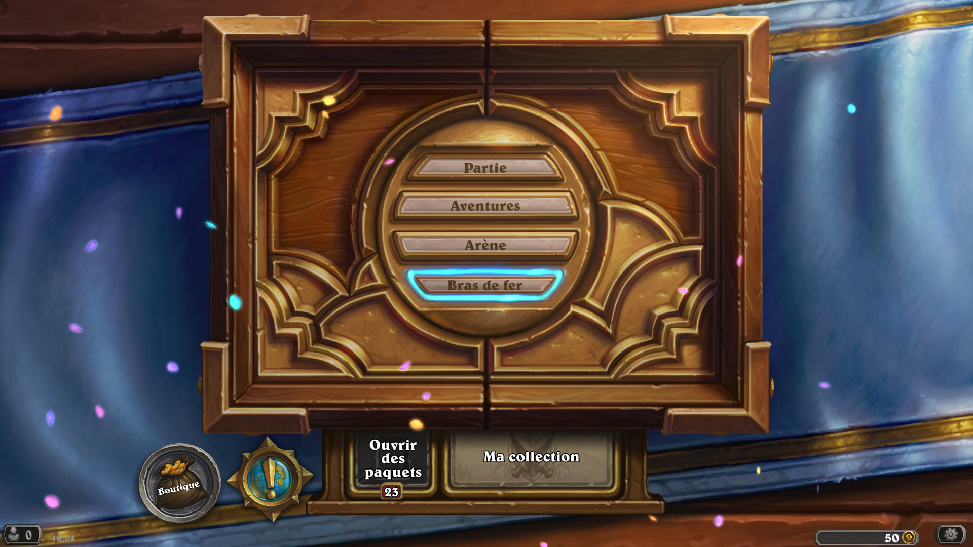 Le menu principal de Hearthstone pendant le Jardin des nobles