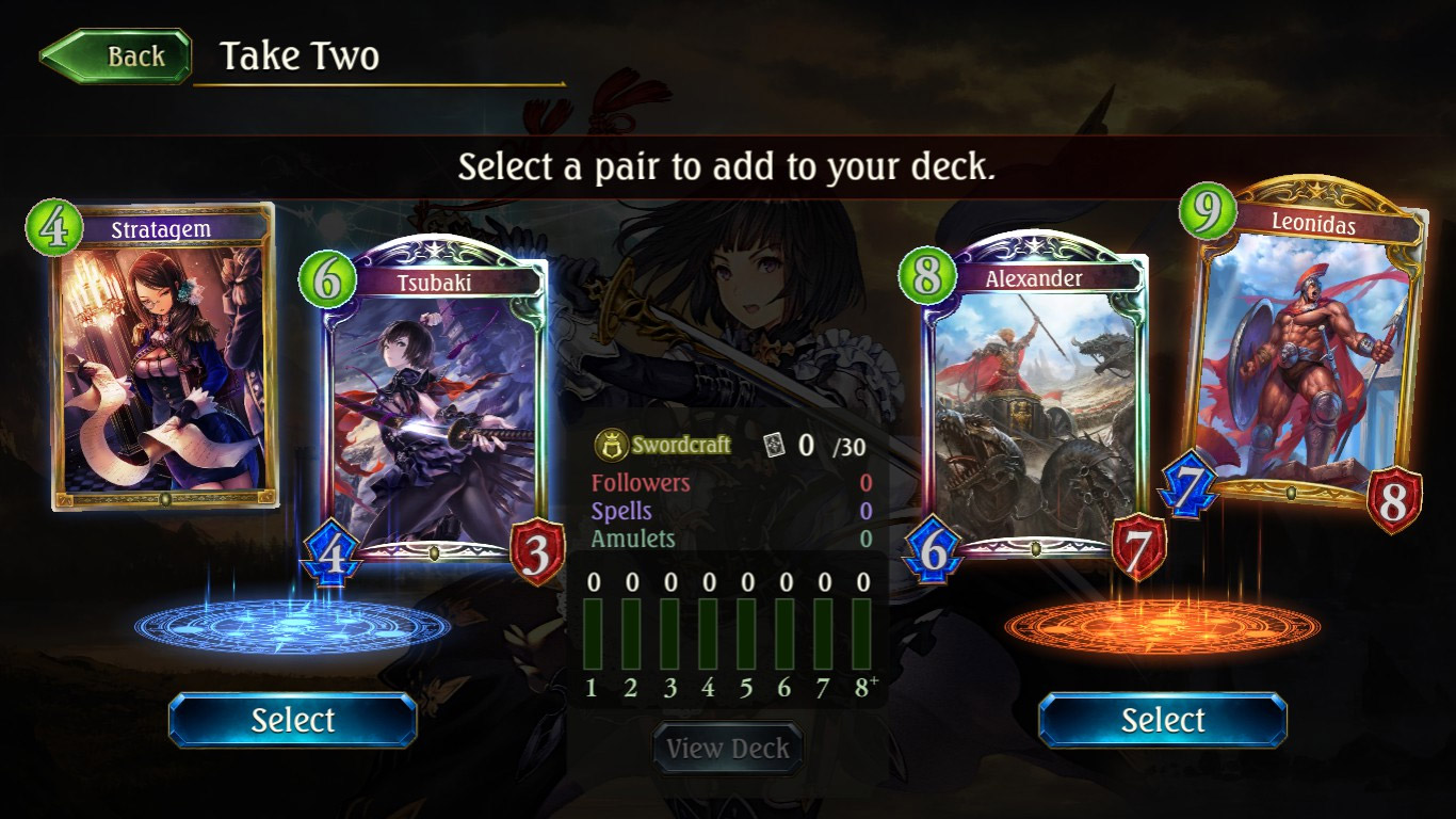 En arène, vous avez le choix entre deux paires de cartes pour constituer votre deck.