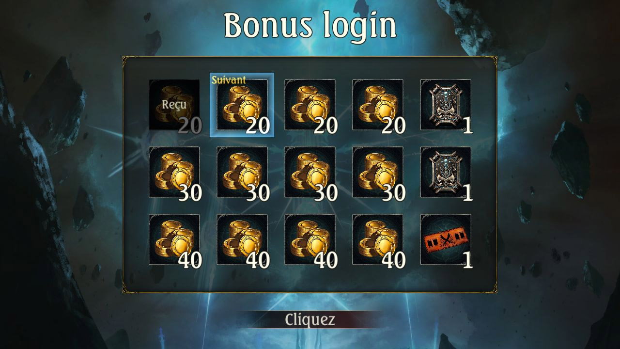 Connectez-vous chaque jour pour recevoir des rupis, des paquets ou des tickets d'arène gratuits.