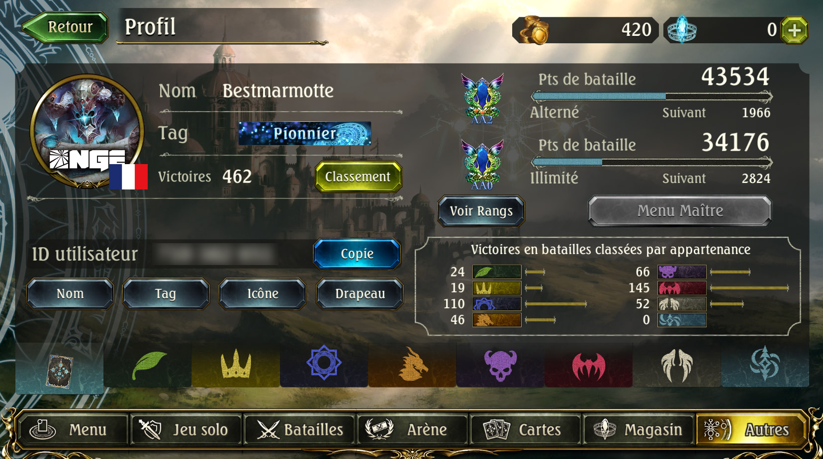 Retrouvez votre ID utilisateur sur votre profil Shadowverse