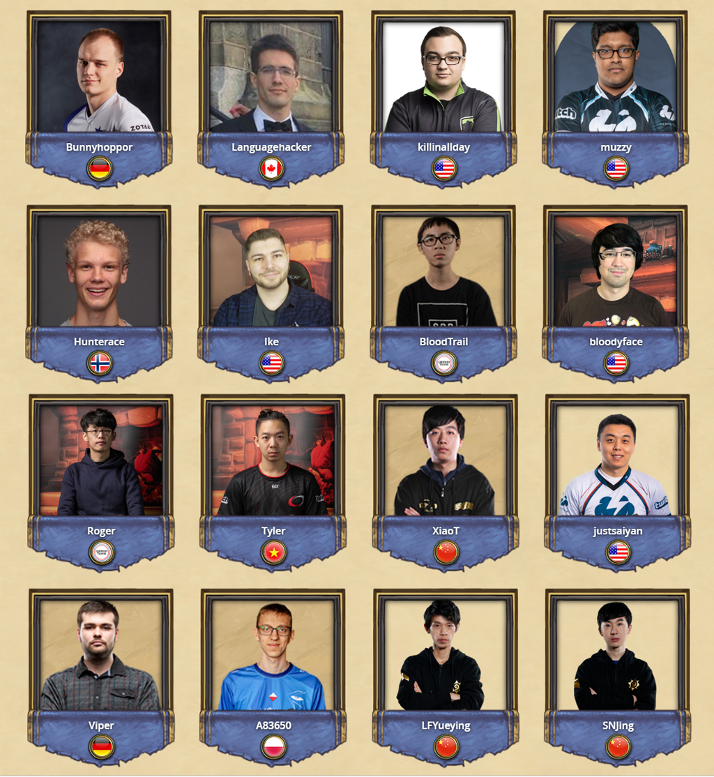 Les 16 joueurs présents au Championnat du monde Heartshtone 2019