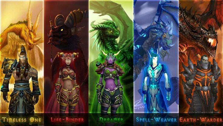 Nozdormu l'Intemporel, Alexstrasza la Lieuse de vie, Ysera la Rêveuse, Malygos le Lieur de sorts et Neltharion le Gardeterre