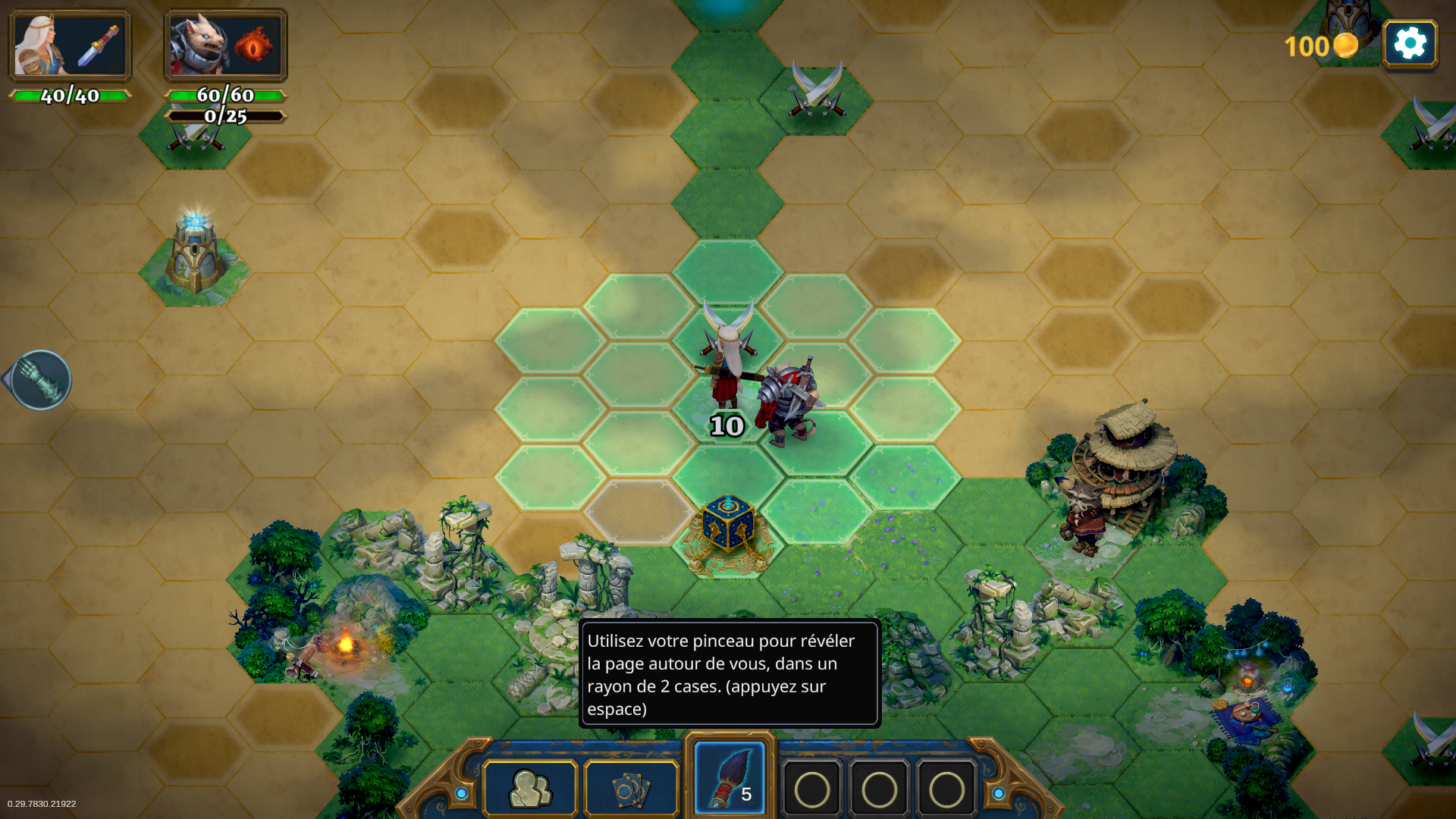 Grâce au pinceau de base, vous pouvez révéler de nouvelles cases sur la carte