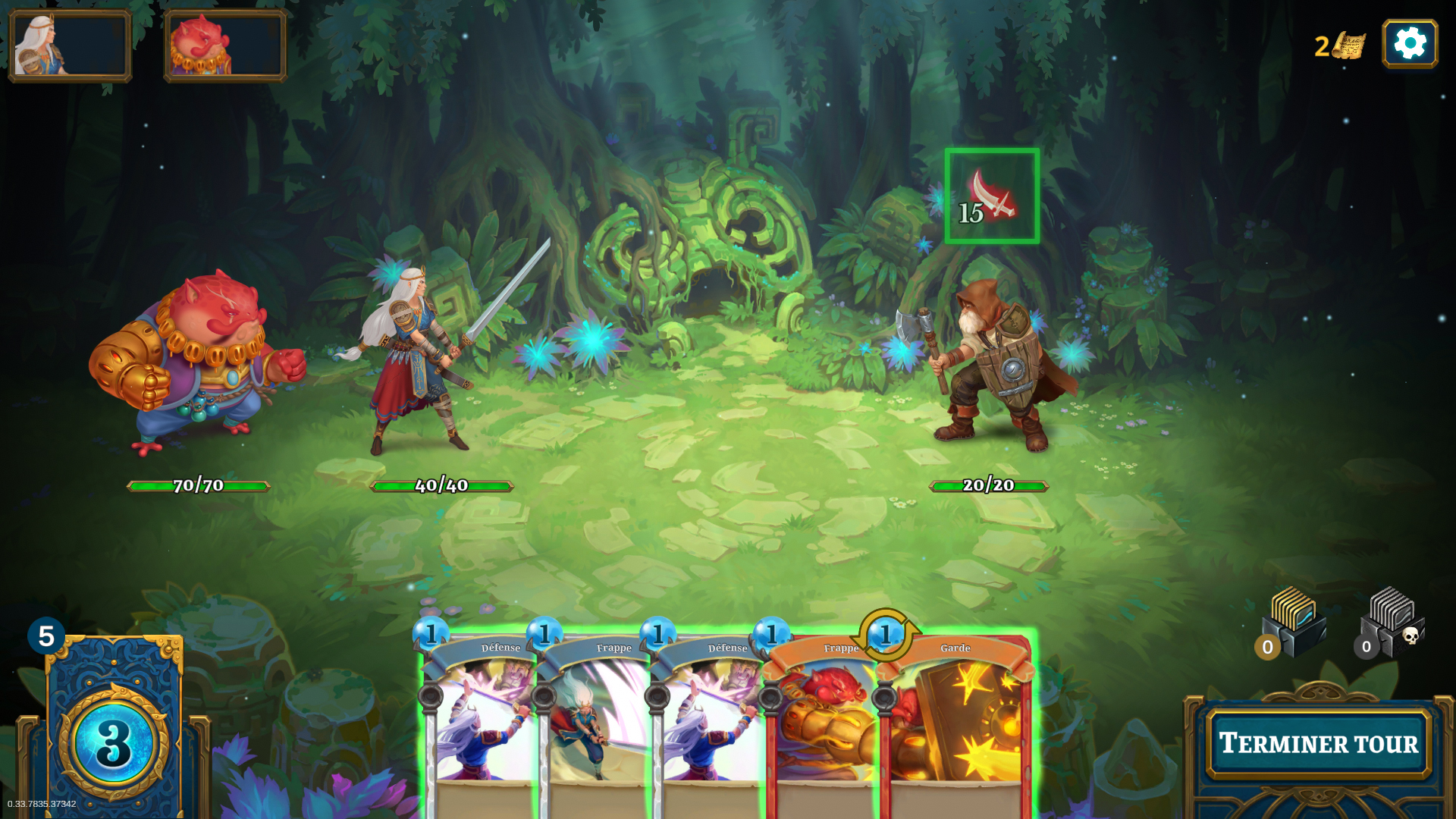 Dans ce combat, l'ennemi infligera au prochain tour 15 points de dégâts (1)