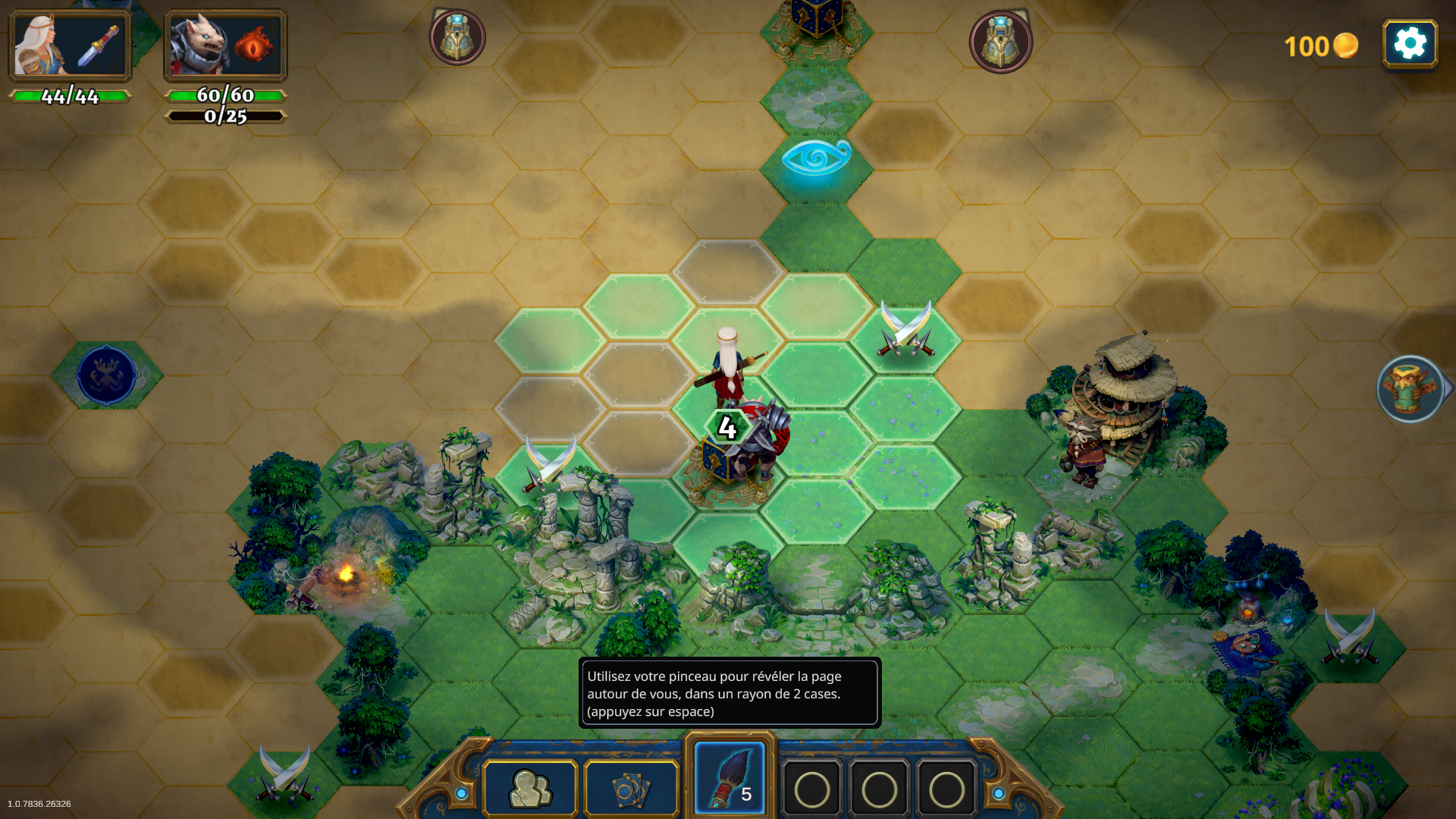 Révélez les tuiles de la carte grâce aux pinceaux et aux encriers du jeu