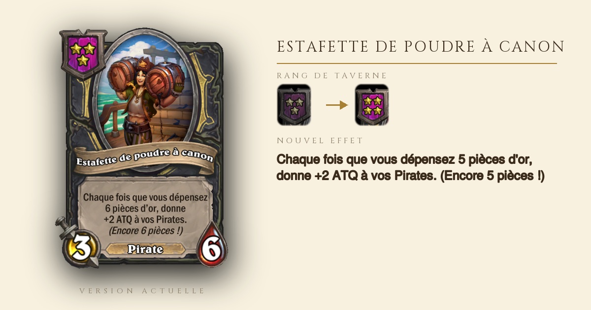 Estafette de poudre à canon monte au rang 4 et se déclenche toutes les 5 pièces - Hearthstone Battlegrounds