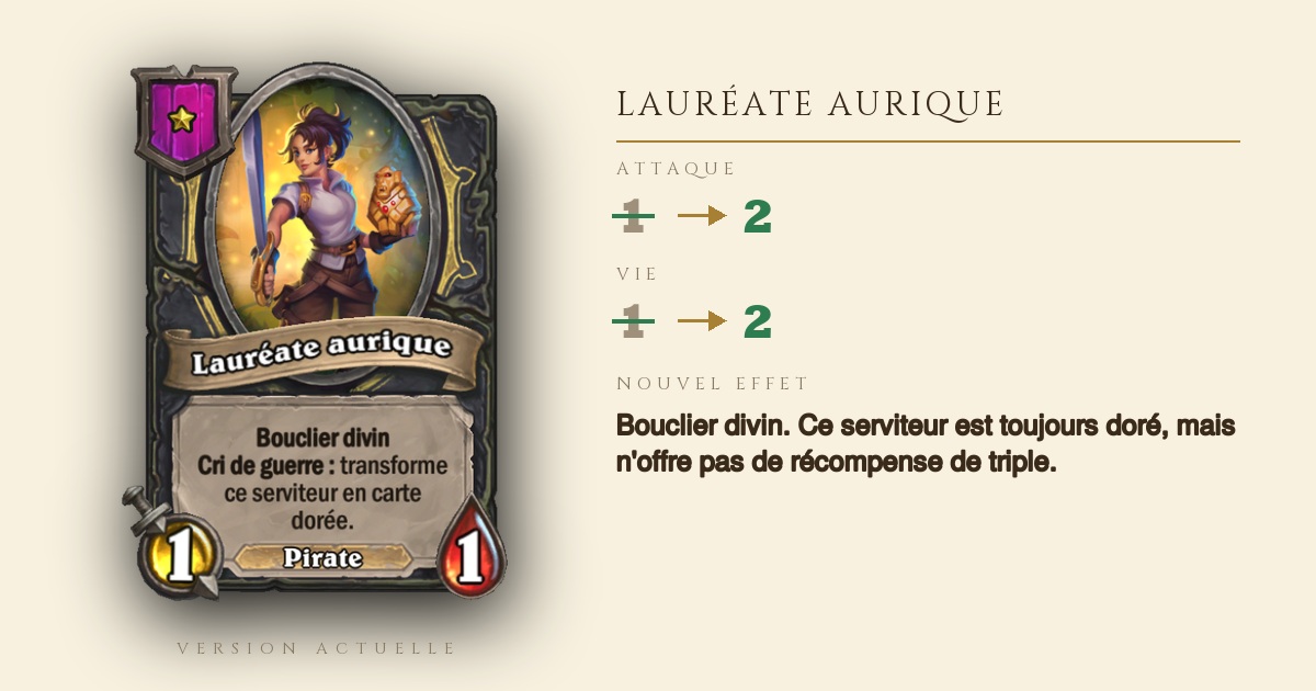 Lauréate aurique, dorée en permanence mais sans récompense de triple - Hearthstone Battlegrounds