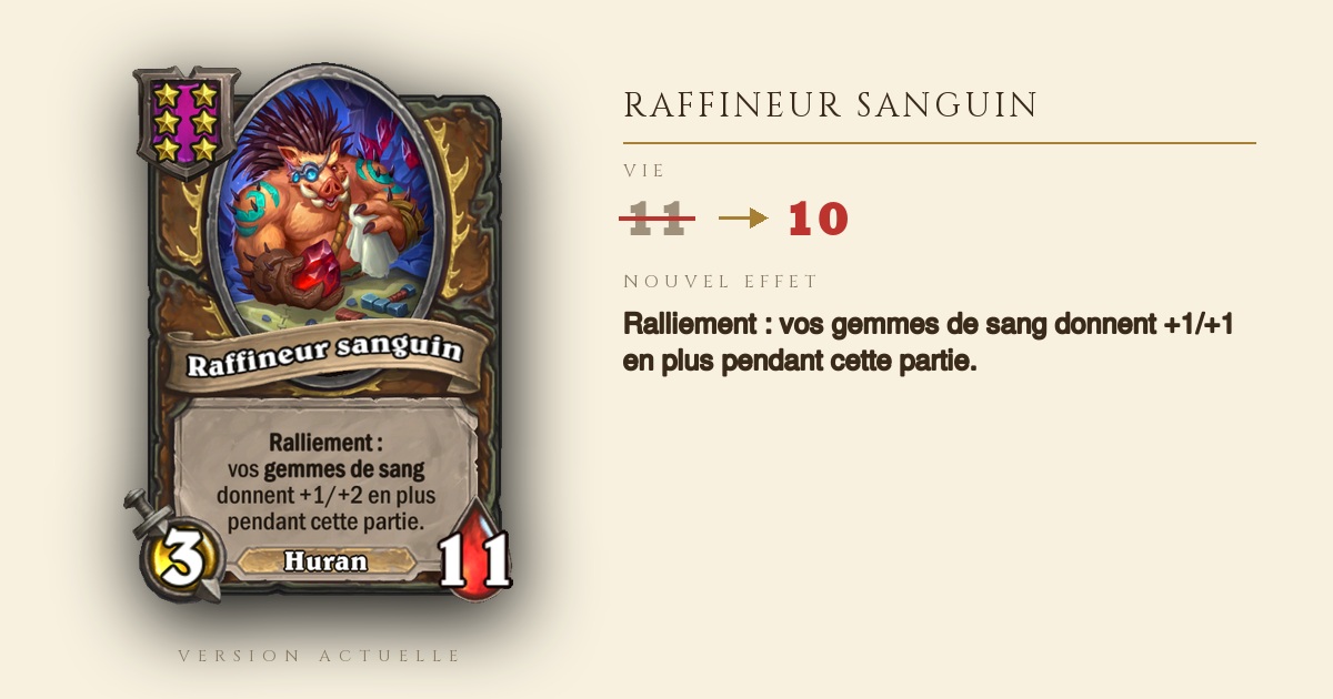 Raffineur sanguin, ses gemmes de sang ne donnent plus que +1/+1 en plus - Hearthstone Battlegrounds